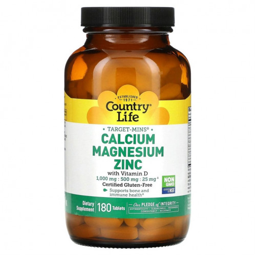 Country Life, Target-Mins, Calcium Magnesium Zinc with Vitamin D, 180 Tablets