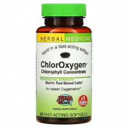 Herbs Etc., ChlorOxygen, концентрат хлорофилла, 60 быстродействующих мягких капсул