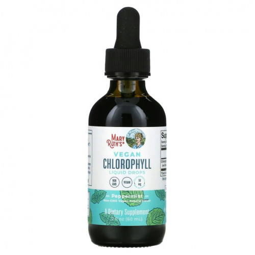 MaryRuth Organics, Vegan Chlorophyll Liquid Drops, перечная мята, 16,6 мг, 60 мл (2 жидк. Унции)