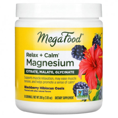 MegaFood, Relax + Calm Magnesium, Оазис ежевики и гибискуса, 7,05 унции (200 г)