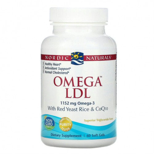 Nordic Naturals, Omega LDL, омега-3, красный ферментированный рис и коэнзим Q10, 384 мг, 60 капсул