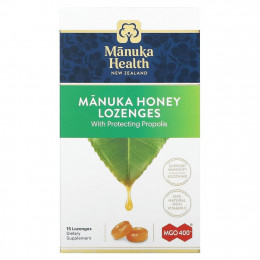 Manuka Health, Леденцы с медом Manuka, прополис, MGO 400+, 15 леденцов