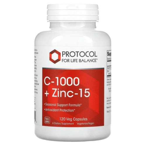 Protocol for Life Balance, C-1000 + Zinc-15, 120 вегетарианских капсул