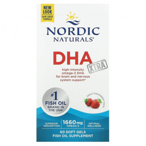 Nordic Naturals, DHA Xtra, клубничный вкус, 830 мг, 60 мягких таблеток