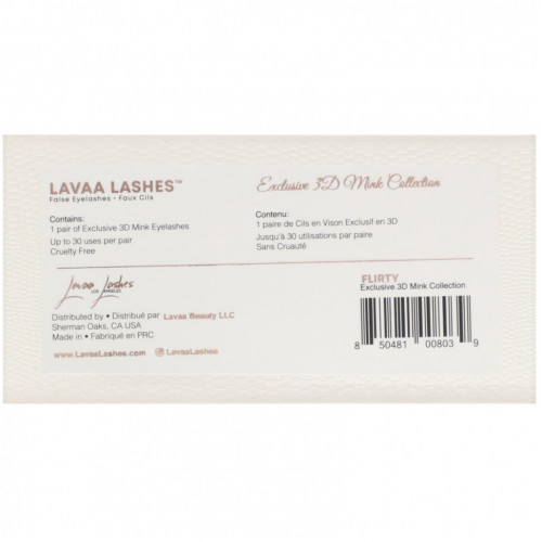 Lavaa Lashes, Flirty, трехмерные норковые накладные ресницы, 1 пара