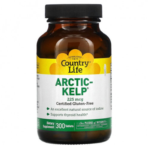 Country Life, Arctic-Kelp, арктические бурые водоросли, 225 мкг, 300 таблеток