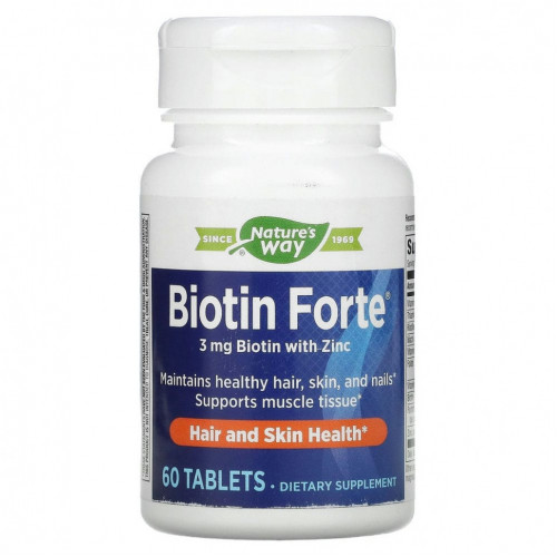 Nature's Way, Biotin Forte, биотин с цинком, 3 мг, 60 таблеток