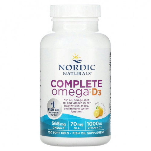 Nordic Naturals, Полный комплекс Омега-D3, лимон, 500 мг, 120 капсул