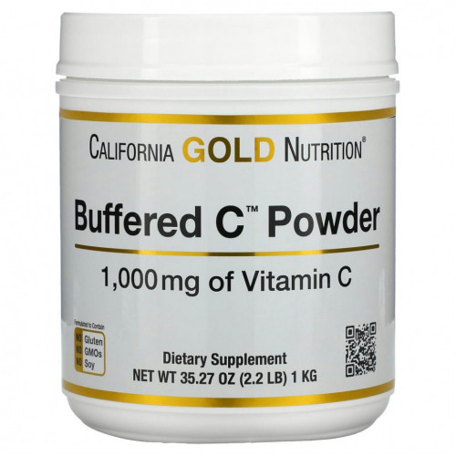 California Gold Nutrition, Buffered Gold C, некислый буферизованный витамин C в форме порошка, аскорбат натрия, 1000 мг, 1 кг (2,2 фунта)