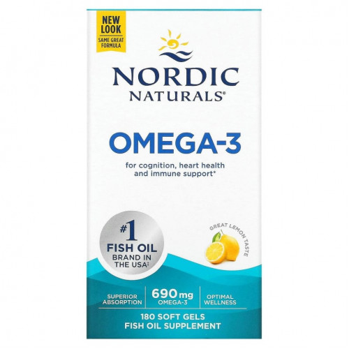 Nordic Naturals, Омега-3, лимон, 345 мг, 180 капсул