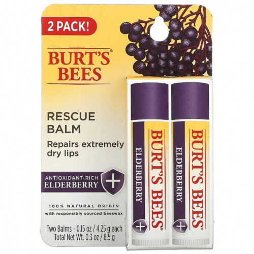 Burt's Bees, Бальзам Rescue, бузина, 2 шт. В упаковке, 4,25 г (0,15 унции)