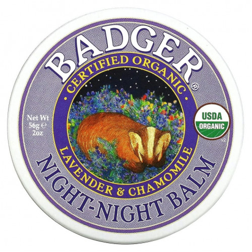 Badger Company, Organic, бальзам 'ночь-ночь', лаванда и ромашка, 2 унции (56 г)