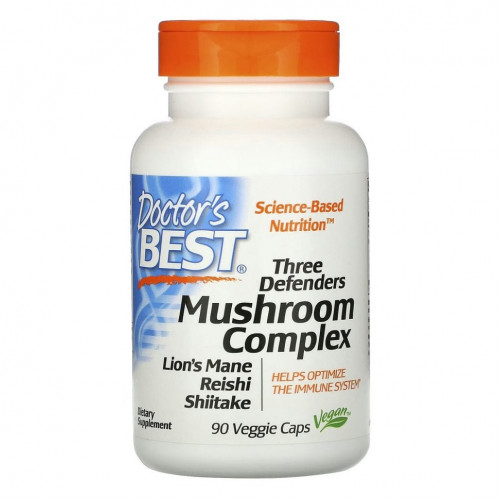 Doctor's Best, Three Defenders Mushroom Complex, комплекс из трех грибов, 90 вегетарианских капсул