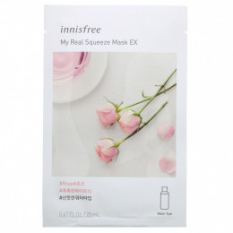 Innisfree, My Real Squeeze Beauty Mask EX, тканевая маска с розой, 1 шт., 20 мл (0,67 жидк. унции)