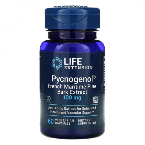 Life Extension, Pycnogenol, экстракт коры французской приморской сосны, 100 мг, 60 вегетарианских капсул