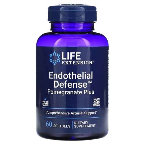 Life Extension, эндотелиальная защита, экстракт граната Pomegranate Plus, 60 капсул