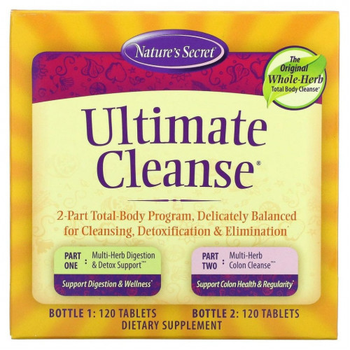 Nature's Secret, Ultimate Cleanse, состоящая из 2 частей программа для всего тела, 2 флакона по 120 таблеток в каждом