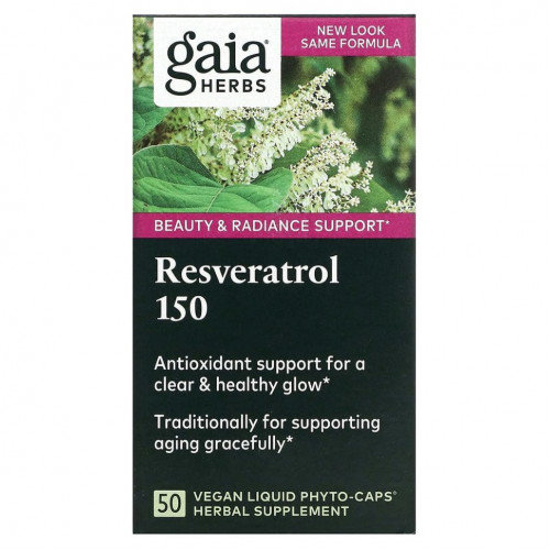 Gaia Herbs, Ресвератрол 150, 50 веганские фито-капсулы с жидкостью