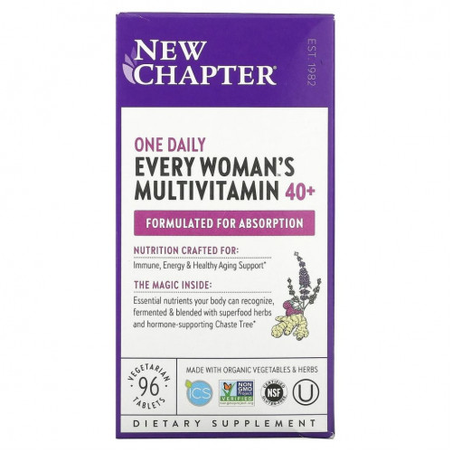 New Chapter, 40+ Every Woman's One Daily, витаминный комплекс на основе цельных продуктов для женщин старше 40 лет, 96 вегетарианских таблеток