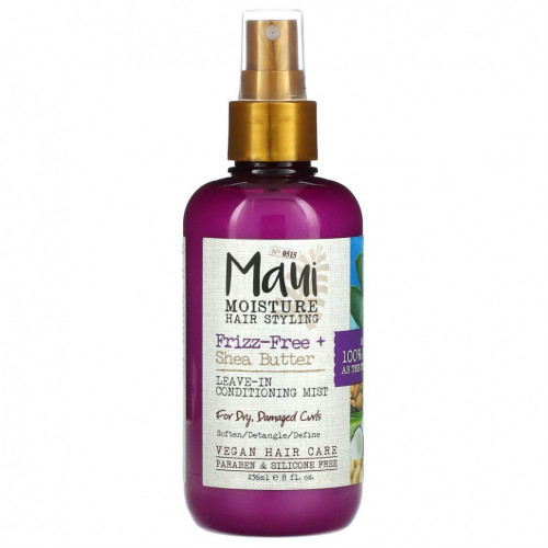 Maui Moisture, Frizz-Free + Shea, несмываемый спрей-кондиционер для сухих, поврежденных локонов, 236 мл (8 жидк. Унций)