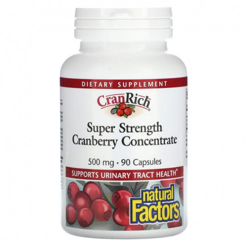 Natural Factors, CranRich, Super Strength, концентрат клюквы, 500 мг, 90 капсул