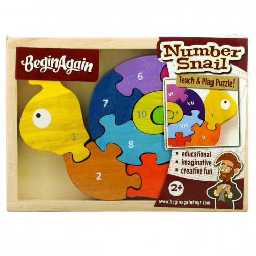 Begin Again Toys, Number Snail, Teach & Play Puzzle, 2+ Years, 10 шт.