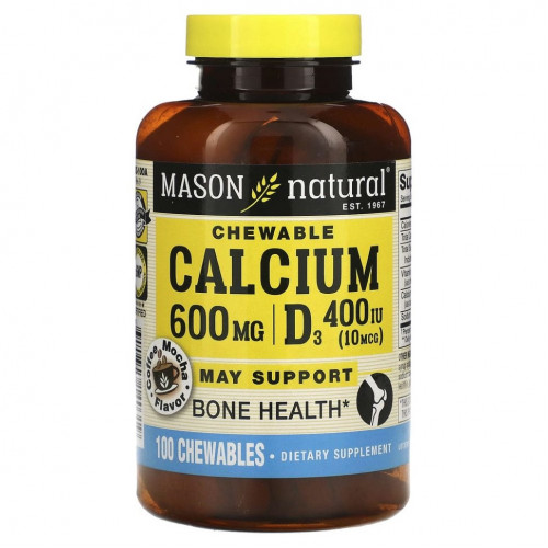 Mason Natural, Chewable Calcium + D3, вкус кофе-мокко, 600 мг, 100 жевательных таблеток