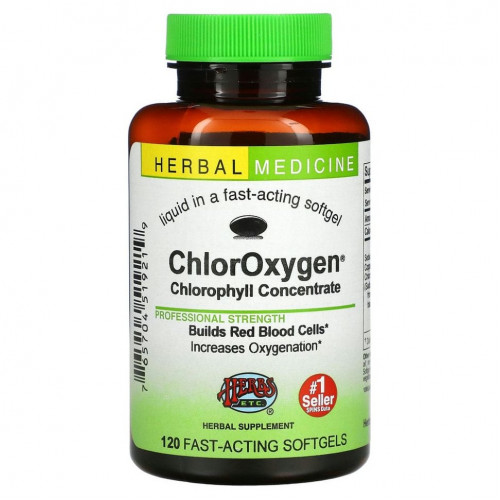 Herbs Etc., ChlorOxygen, концентрат хлорофилла, 120 мягких таблеток быстрого действия