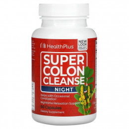 Health Plus, Super Colon Cleanse, средство для ночной очистки кишечника, 60 капсул