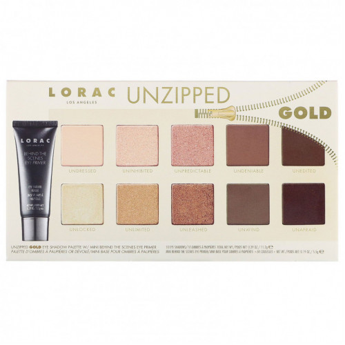 Lorac, Unzipped Gold, палитра теней для век с основой под тени Mini Behind The Scenes, 16,7 г (0,58 унции)