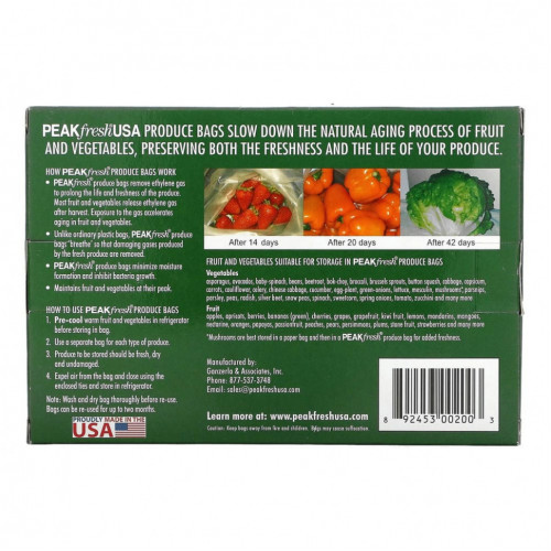 PEAKfresh USA, многоразовые пакеты с затяжками для хранения продуктов, 10 шт.