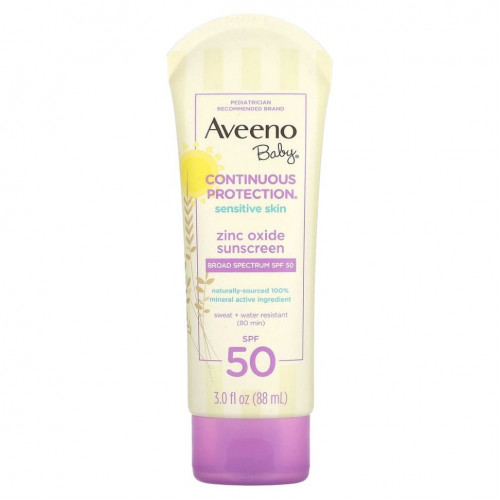 Aveeno, Для детей, солнцезащитное средство с оксидом цинка, SPF 50, 88 мл (3 жидк. Унции)