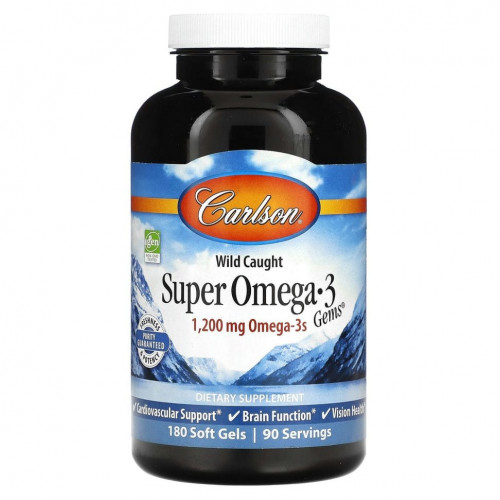 Carlson Labs, Wild Caught Super Omega-3 Gems, высокоэффективная омега-3 из морской рыбы, 600 мг, 180 мягких капсул