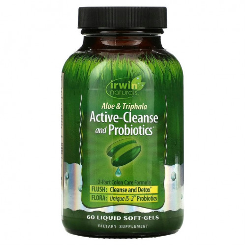 Irwin Naturals, Active-Cleanse and Probiotics, с алоэ и трифалой, 60 мягких желатиновых капсул с жидкостью