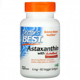 Doctor's Best, астаксантин с AstaReal, 6 мг, 90 растительных капсул