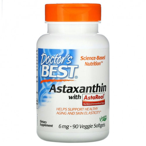 Doctor's Best, астаксантин с AstaReal, 6 мг, 90 растительных капсул