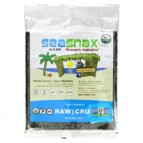 SeaSnax, Raw Seaweed, 10 sheets - 1 oz (28 g)