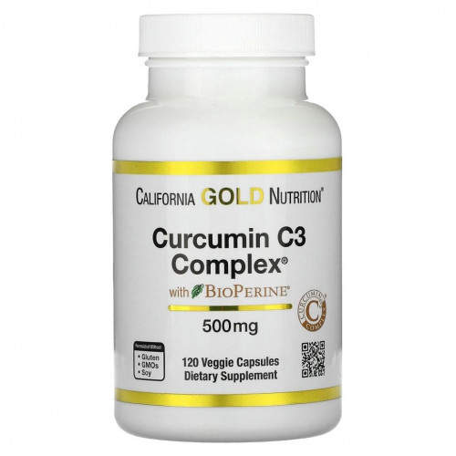 California Gold Nutrition, Curcumin C3 Complex с экстрактом BioPerine, 500 мг, 120 растительных капсул