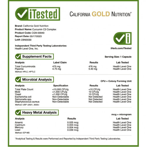 California Gold Nutrition, Curcumin C3 Complex с экстрактом BioPerine, 500 мг, 120 растительных капсул