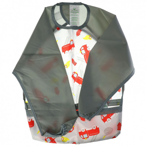 Green Sprouts, Snap & Go Easy Wear Long Sleeve Bib, Gray Firetruck