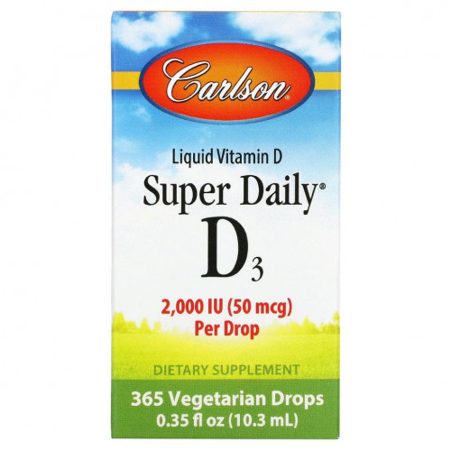 Carlson Labs, Super Daily D3, витамин D3, 50 мкг (2000 МЕ), 10,3 мл (0,35 жидк. унций)