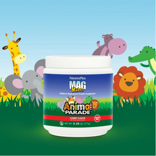 NaturesPlus, 'Парад зверей' Mag Kidz, магний для детей, вкус натуральной вишни, 0,37 ф (171 г)