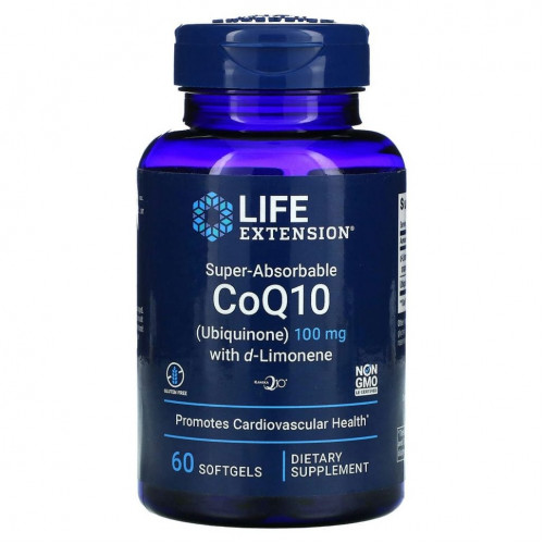 Life Extension, Super-Absorbable CoQ10, суперусваиваемый коэнзим Q10 (убихинон) с d-лимоненом, 100 мг, 60 капсул