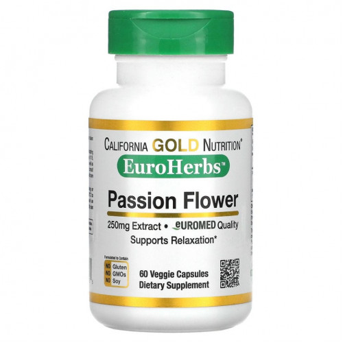 California Gold Nutrition, EuroHerbs, пассифлора, 250 мг, 60 растительных капсул