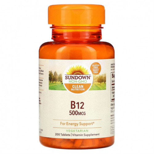 Sundown Naturals, B-12, 500 мкг, 200 таблеток