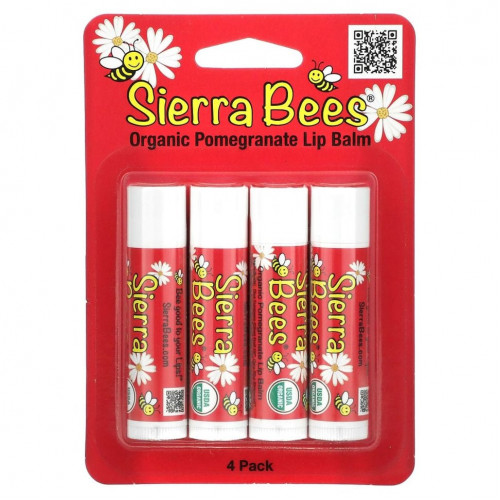 Sierra Bees, органические бальзамы для губ, гранат, 4 штуки по 4,25 г (0,15 унции)