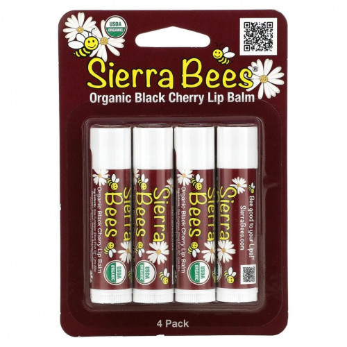 Sierra Bees, Органические бальзамы для губ, с запахом черешни, 4 в упаковке, 4,25 г (15 унций) каждый