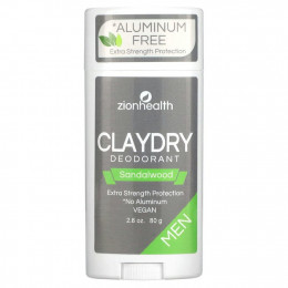 Zion Health, Мужской дезодорант ClayDry, сандал, 80 г (2,8 унции)