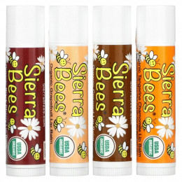 Sierra Bees, набор органических бальзамов для губ, 4 штуки, вес: 4,25 г (0,15 унции) каждый