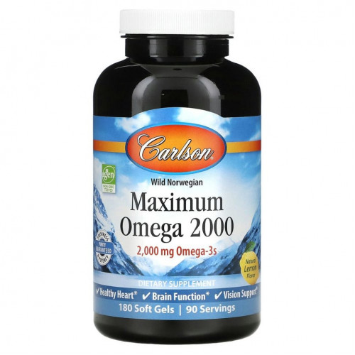 Carlson Labs, Maximum Omega 2000, натуральный лимон, 1,000 мг, 180 мягких таблеток